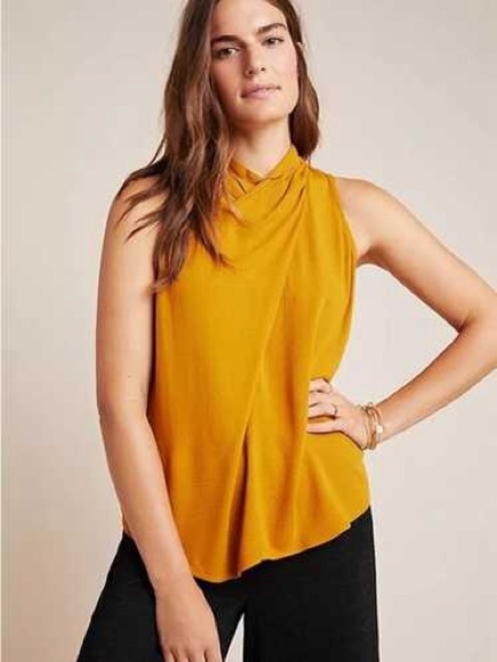 Anthropologie Maeve Adiar Sleeveless Button Back Top Mustard Golden Yellow
